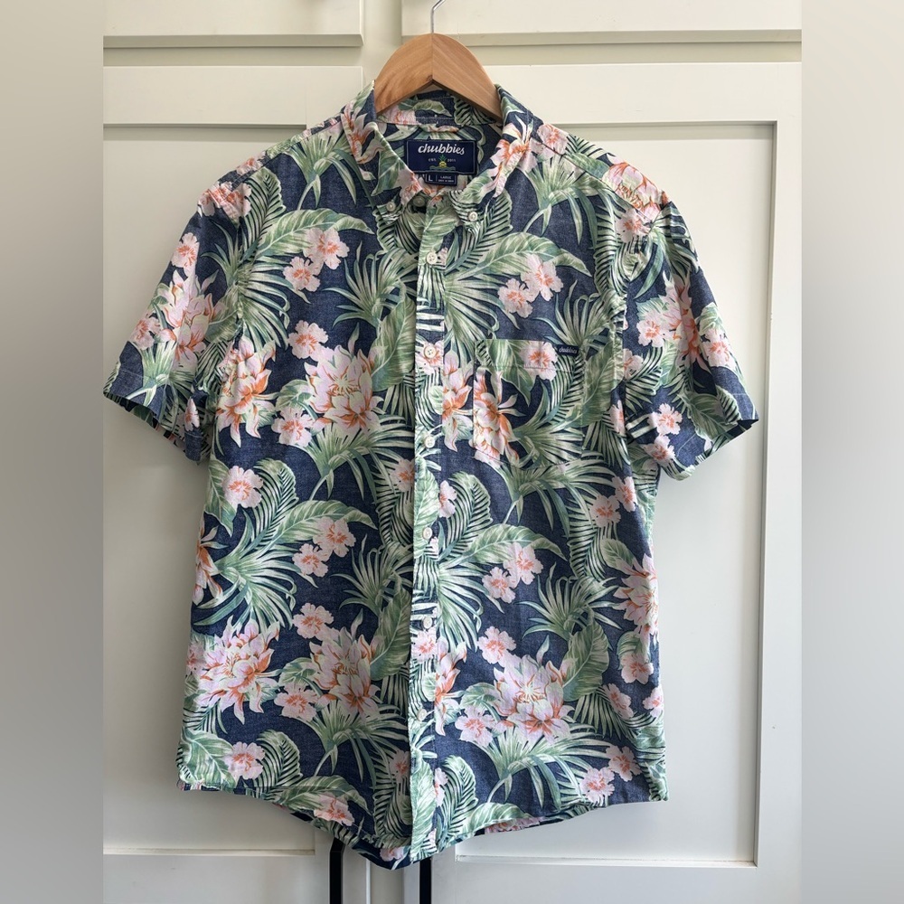 Chubbies Hawaiian Print Button Up Shirt Mens Large Short Sleeve Tropical - Picture 2 of 9